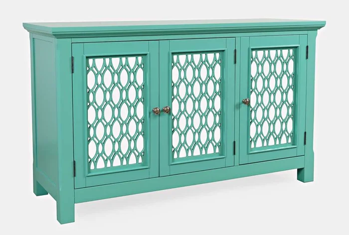 Jofran – Isabella 54in Luxury Mirrored Accent Storage Cabinet, Aqua – 2253-54KD
