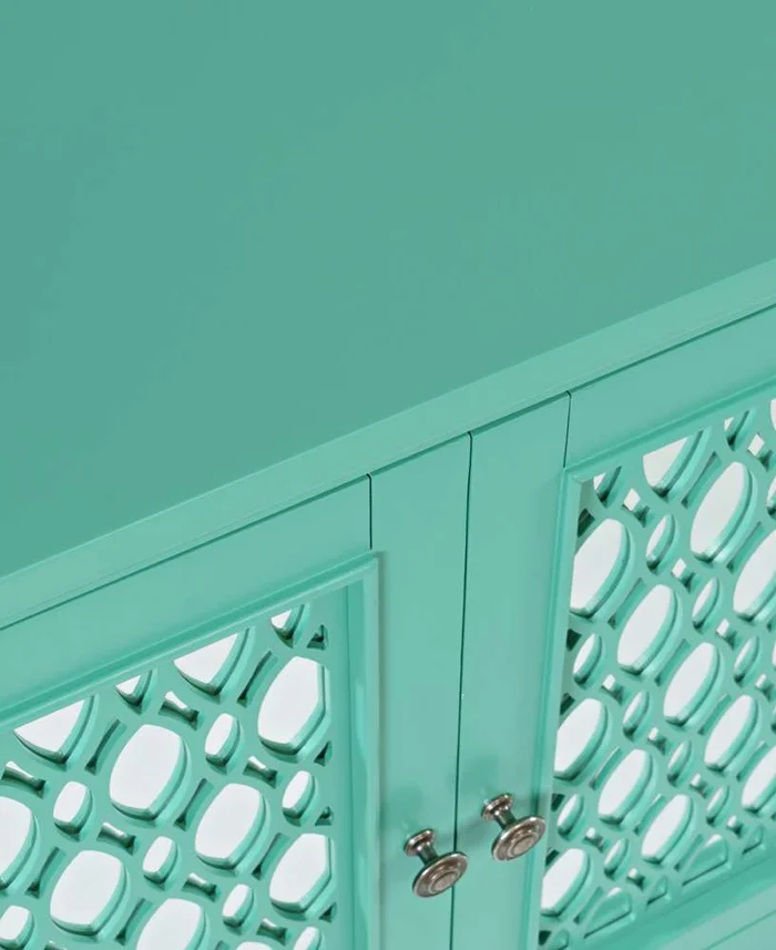 Jofran – Isabella 86in Luxury Mirrored Sideboard Storage Cabinet, Aqua – 2253-86KD