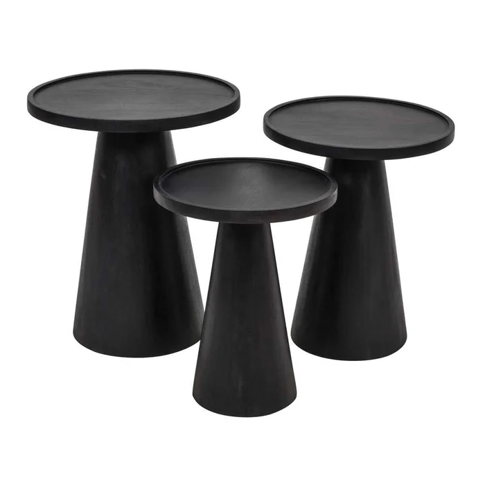 Jofran – Knox Mid-Century Modern Solid Hardwood Round Accent Tables (Set of 3) – 2330-KNOXBLK