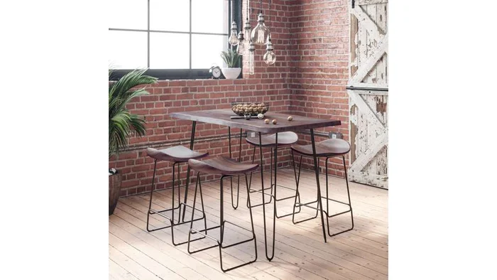 Jofran – Natures Edge Solid Acacia 52in Five-Piece Dining Set with Backless Barstools – 1981-52C-4