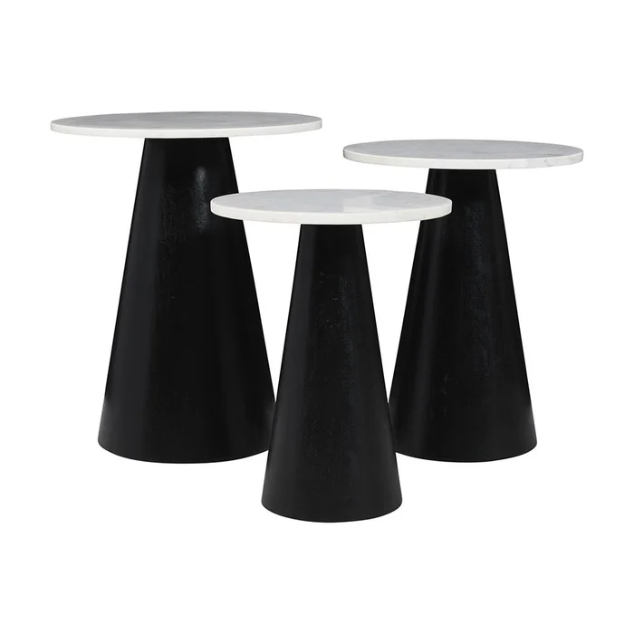 Jofran – Nolan Marble Top Three Pack Solid Wood Accent Table Set – Black – 2330-NOLANBLK