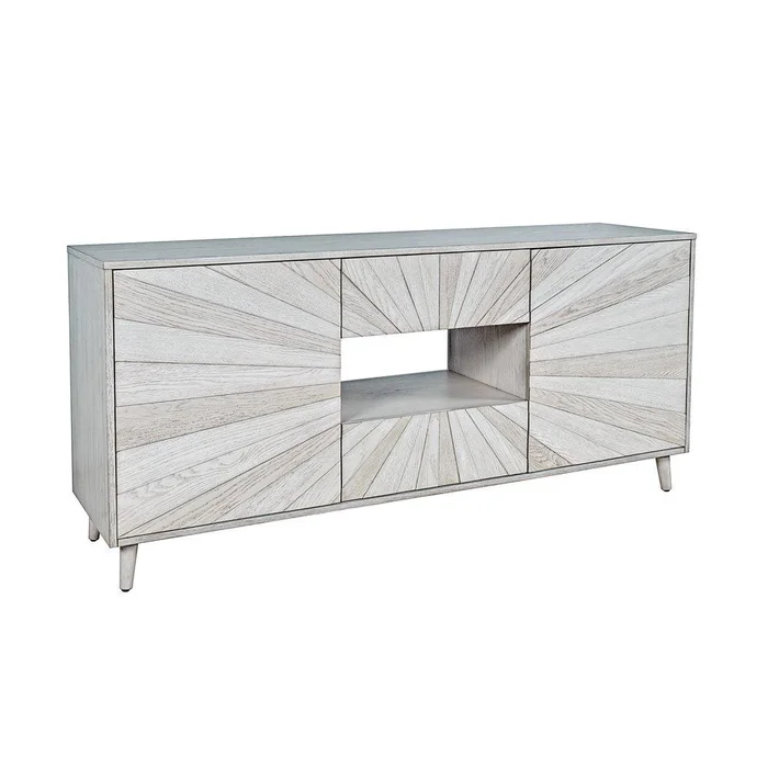 Jofran – Reece 60in Mid-Century Modern Starburst TV Stand Console Storage Cabinet in Light Ash – 2483-60