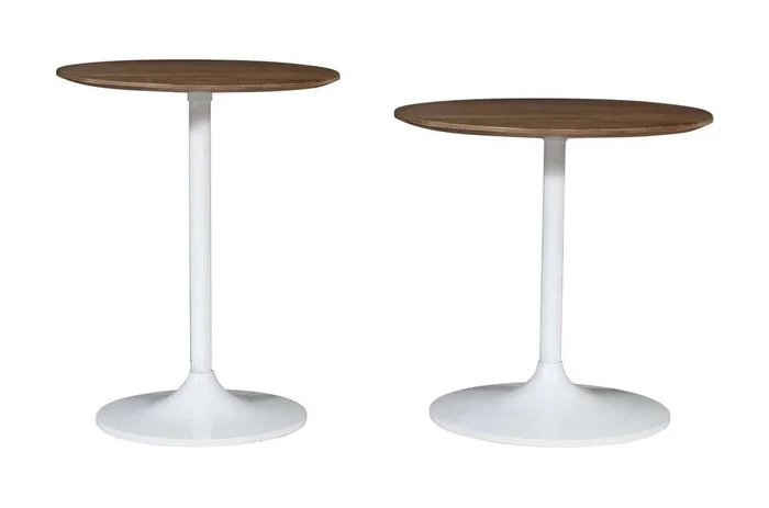 Jofran – Remy Solid Wood and Iron Modern Pedestal Accent Tables (Set of 2) White – 1730-223WT