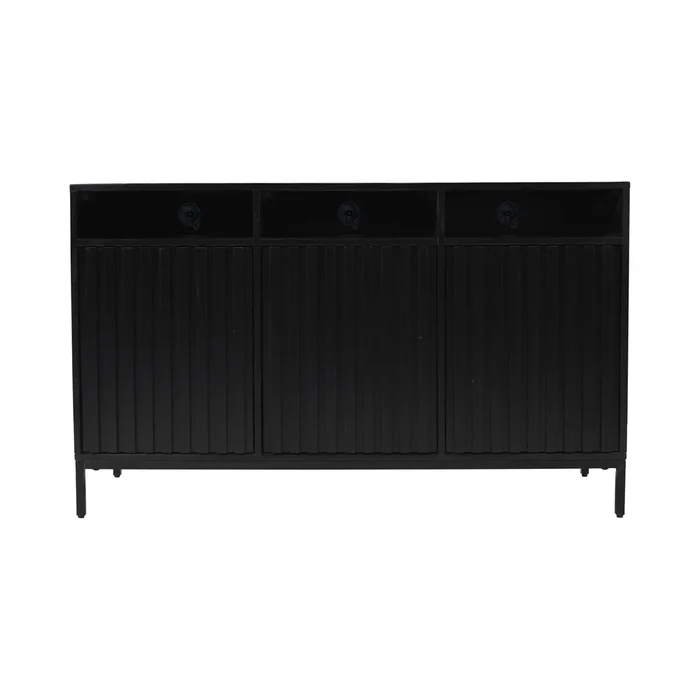 Jofran – Ryder 50in Modern Fluted Door Solid Wood Console Storage TV Stand Cabinet in Black – 2428-50V