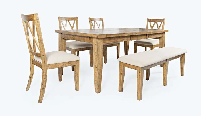 Jofran – Telluride Rustic Distressed Pine 78in Six-Piece Dining Set with Bench – 1801-78D-6
