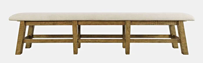 Jofran – Telluride Rustic Distressed Pine 85in Upholstered Dining Bench, Gold – 1801-85KD