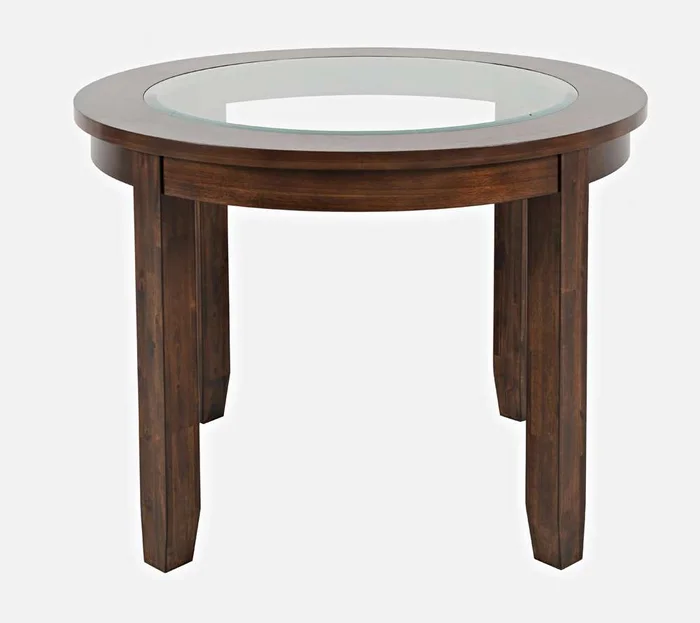 Jofran – Urban Icon 42in Round Glass Inlay Dining Table – Merlot – 2005-42