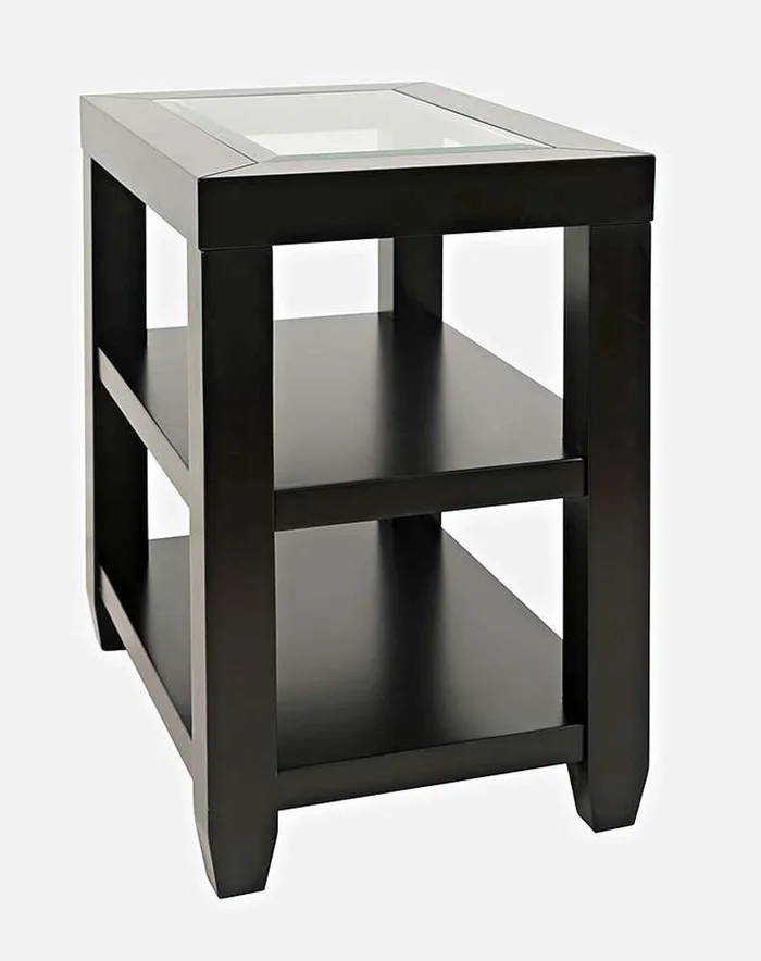Jofran – Urban Icon Glass Inlay Chair Side End Table with Storage – Black – 2001-7