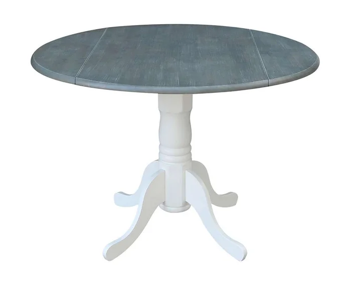 John Thomas Furniture – Dining Essentials – Round Drop Leaf Pedestal Table in Heather Gray & White – T05-42DP