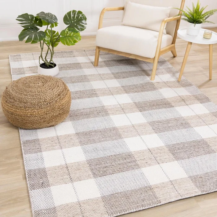 Kalora Interiors – Aspen Beige Muted Plaid Woven Rug, 53in x 77in – 7218 160230