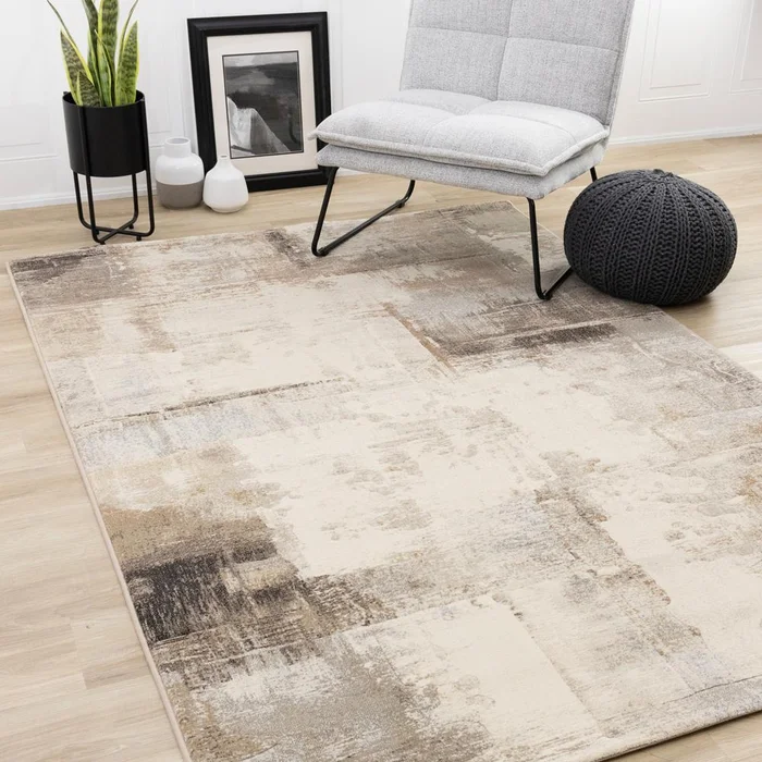 Kalora Interiors – Aurora Cream Brown Black Distressed Rug, 53in x 77in – 63723/6282 160230