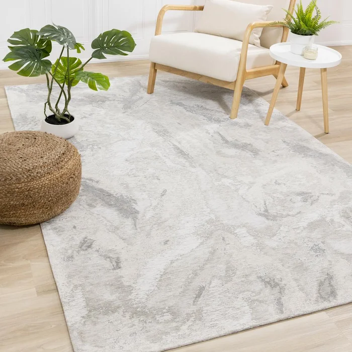 Kalora Interiors – Cathedral Cream Grey Marble Pattern Chenille Rug, 51in x 77in – 5465/04 155230