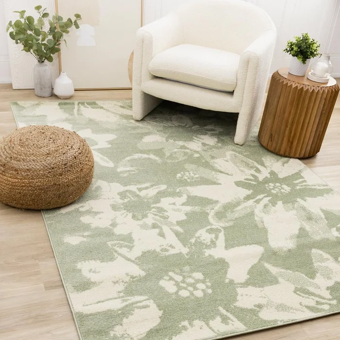Kalora Interiors – Eclipse Green Cream Floral Rug, 710in x 106in – A033/2434 240320