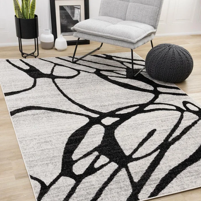 Kalora Interiors – Eclipse Grey Black Drizzle Swirl Rug, 710in x 106in – J034/9323 240320