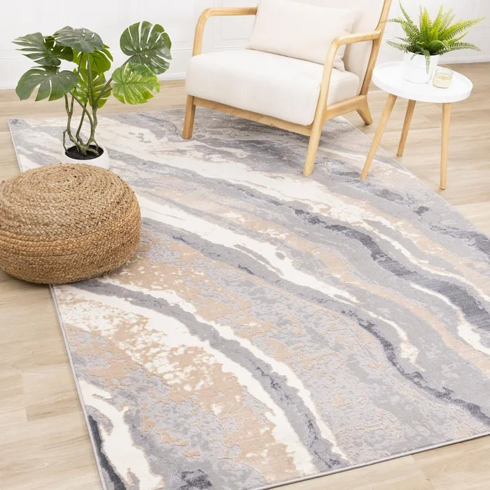 Kalora Interiors – Emory Taupe Grey Beige White Mineral Layered Rug, 53in x 77in – 5894/A243 160230