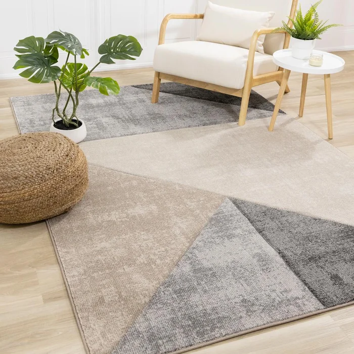 Kalora Interiors – Folio Grey Beige Carved Triangular Pattern Rug, 53in x 77in – F853/6737 160230