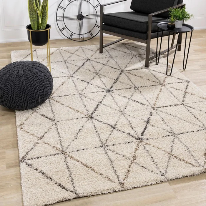Kalora Interiors – Lane Cream Grey Geometric Luxury Rug, 53in x 77in – 374/100 160230