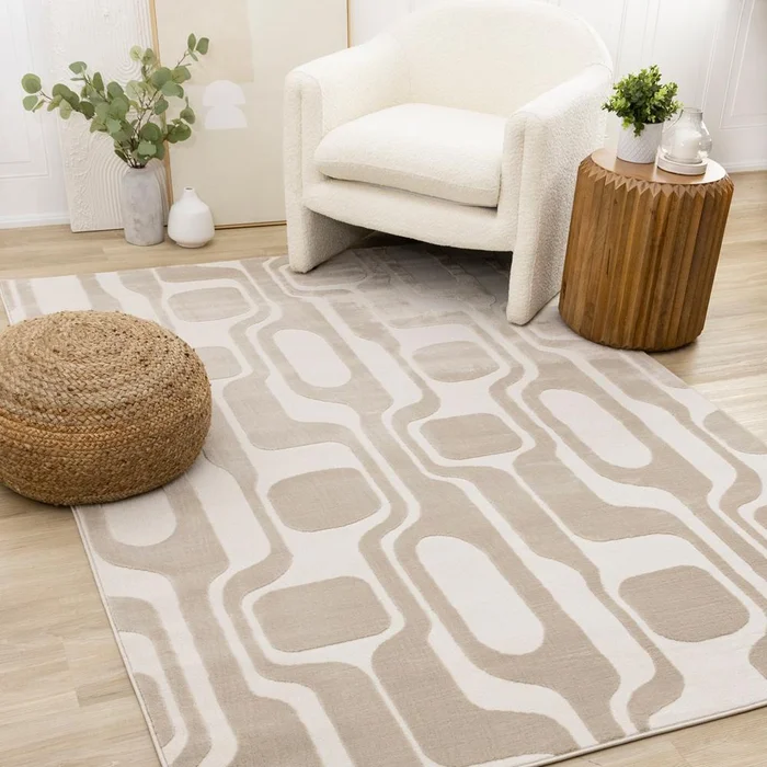 Kalora Interiors – Leo Beige Cream Mid-Century Modern Design Rug, 53in x 77in – H939/0151 160230