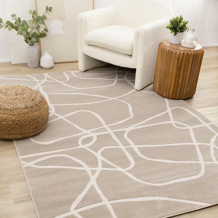 Kalora Interiors – Leo Beige Cream Organic Line Design Rug, 710in x 106in – H936/0151 240320