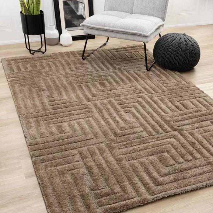 Kalora Interiors – Luxe Brown Maze Design Rug, 53in x 77in – 13005/7222 160230