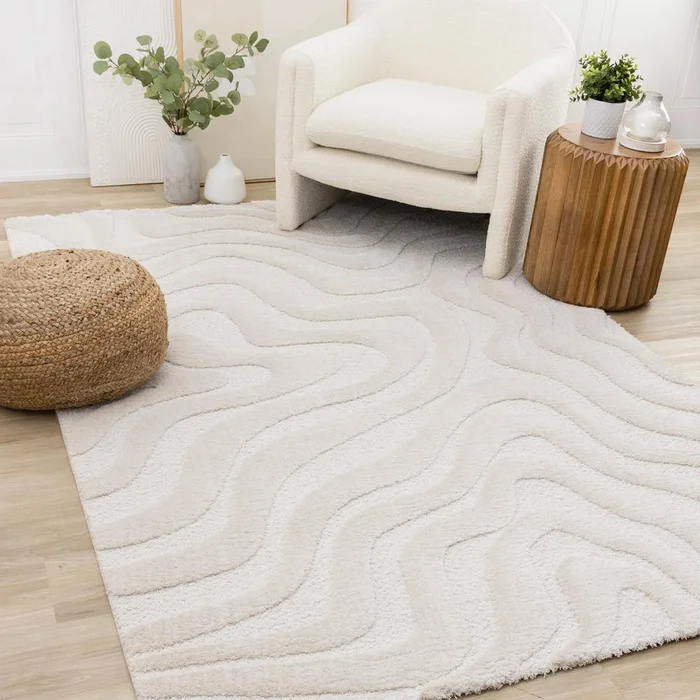 Kalora Interiors – Luxe White Curvy Lines Rug, 53in x 77in – 13020/6191 160230