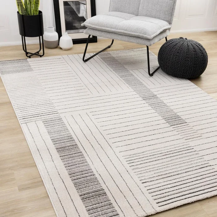 Kalora Interiors – Mae White Black Intricate Line Design Rug, 53in x 77in – 34183/6131 160230