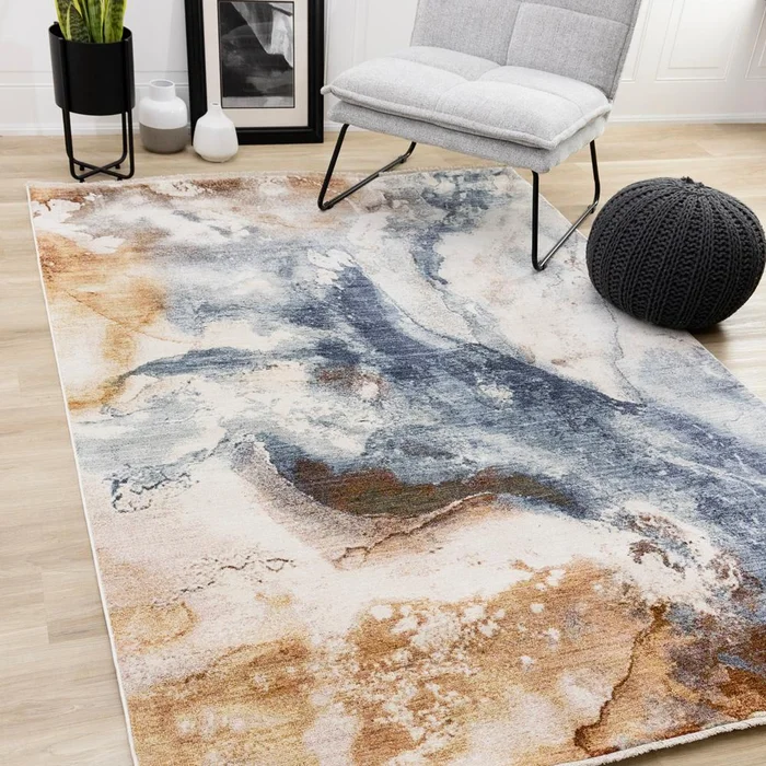 Kalora Interiors – Marisa Blue Orange White Granite Swirl Rug, 710in x 102in – G401/2717 240310