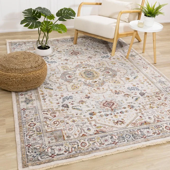 Kalora Interiors – Marisa Cream Beige Floral Medallion Rug, 710in x 102in – G390/2565 240310