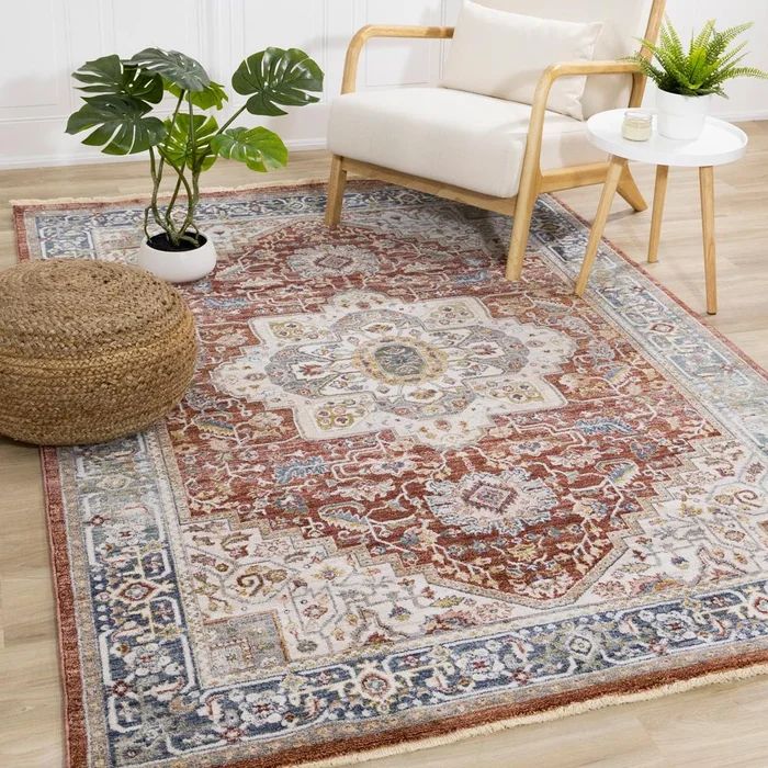 Kalora Interiors – Marisa Red Blue Cream Floral Medallion Rug, 53in x 710in – G390/2212 160240