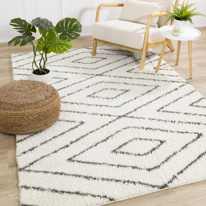 Kalora Interiors – Pascal Cream Green Geometric Shag Rug, 53in x 77in – E884/1121 160230