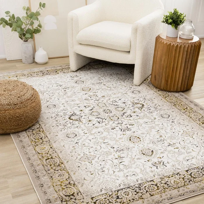 Kalora Interiors – Zola Cream Yellow Black Elegant Classic Rug, 710in x 106in – Z226/Z137 240320