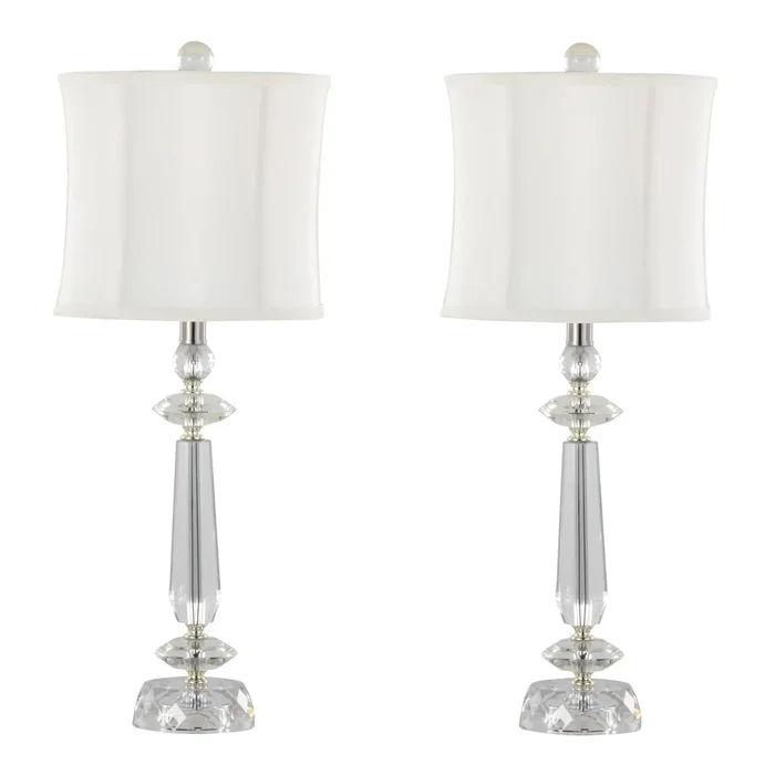 Karat – Contemporary Crystal Table Lamp (Set of 2) – Clear Crystal / Chrome / White Softback
