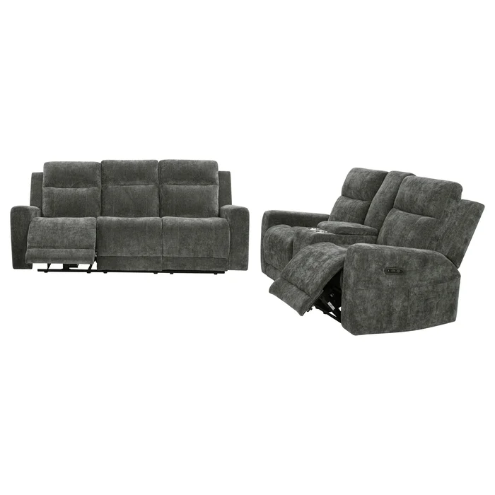 Kennett 3-piece Chenille Power Reclining Sofa Set Dark Grey