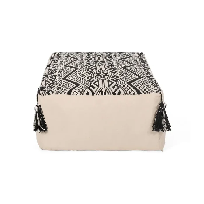Kiki – Rectangular Pouf Ottoman Floor Cushion Natural – Black