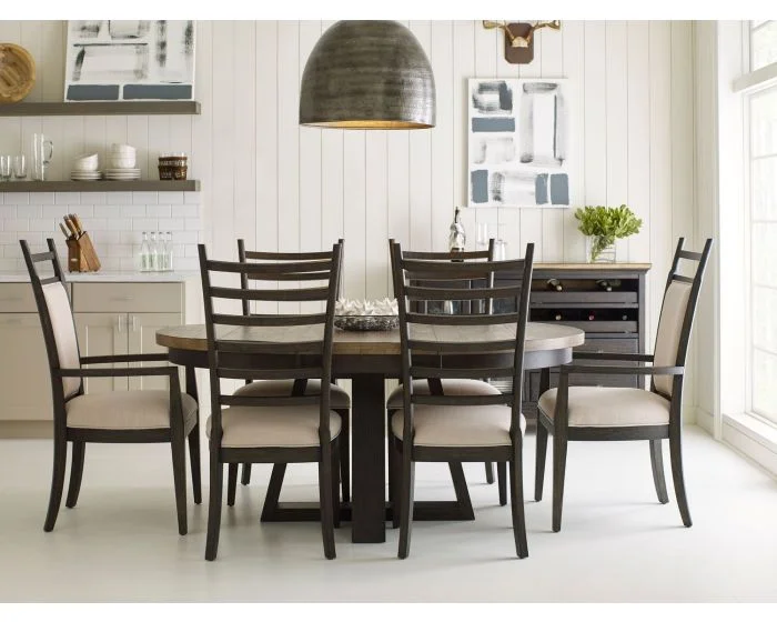 Kincaid Furniture Plank Road Button Dining Set in Charcoal #636C-637C