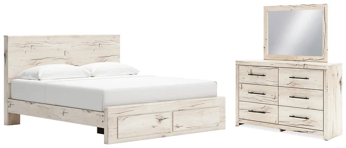 King Panel Storage Bed with Mirrored Dresser