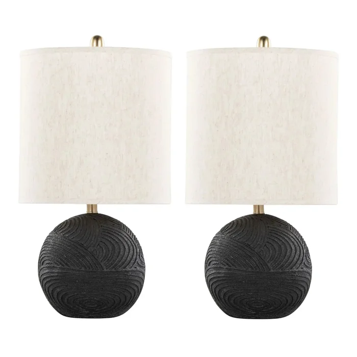 Kona – Contemporary Table Lamp (Set of 2) – Matte Black / Natural
