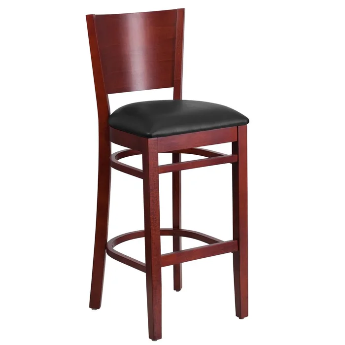 Lacey Series Solid Back Mahogany Wood Restaurant Barstool – Black Vinyl Seat By Flash Furniture – Black Vinyl Seat , Mahogany Wood Frame