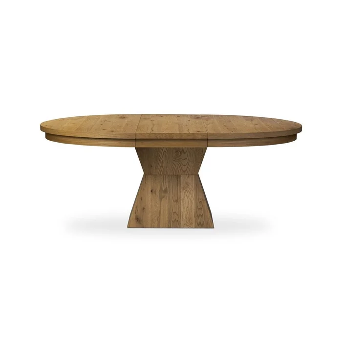 Leif Round Extension Dining Table 60″ – Aged Natural Oak Veneer