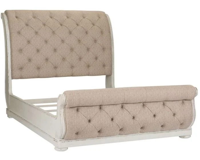 Liberty Furniture Abbey Park King Upholstered Sleigh Bed in Antique White