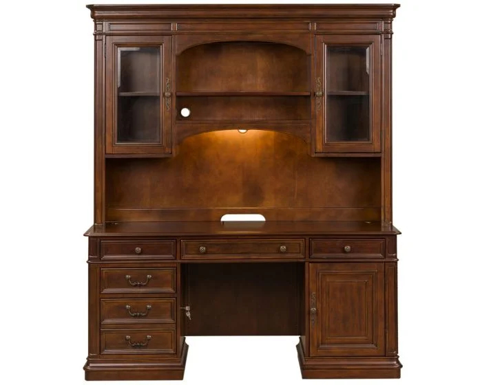 Liberty Furniture Brayton Manor Jr Executive Credenza with Hutch in Cognac