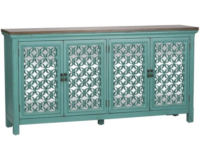 Liberty Furniture Kensington Four Door Accent Cabinet in Turquoise