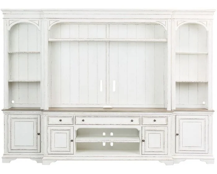 Liberty Furniture Magnolia Manor Entertainment Center with Piers in Antique White