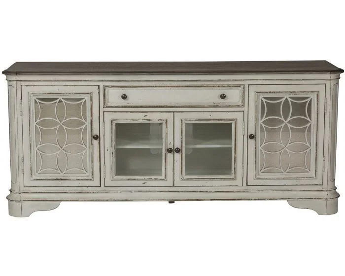 Liberty Furniture Magnolia Manor Entertainment TV Stand in Antique White