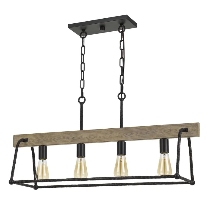 Lockport Hang Forged Metal/Wood Island Chandelier (Edison Bulbs Not Included) By Cal Lighting – Black/Wood
