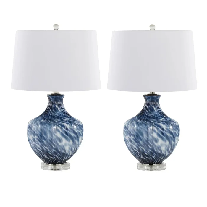 Lotus – Contemporary Table Lamp (Set of 2) – True Navy / Gold / Polished Nickel / Clear Crystal
