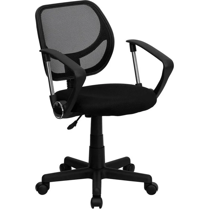 Low Back Black Mesh Swivel Task Office Chair With Curved Square Back And Arms By Flash Furniture – Black