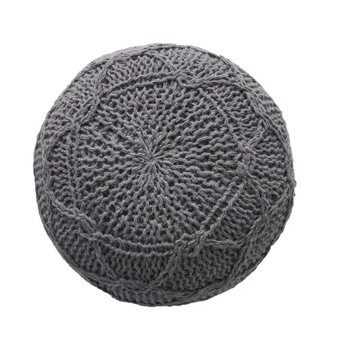 Malibu – Modern Knitted Wool Round Pouf With Handcrafted Design – Charcoal
