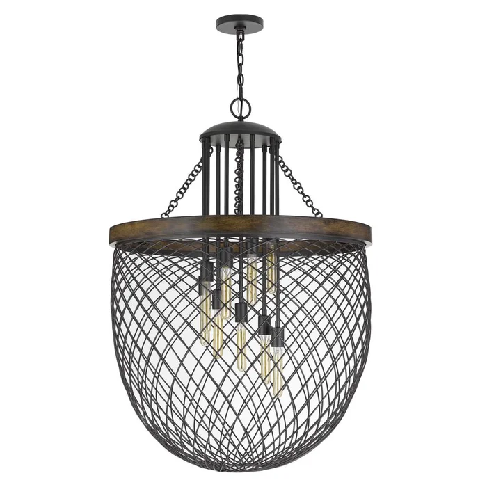 Marion Metal/Wood Mesh Shade Chandelier (Edison Bulbs Not Included), Fx37189 By Cal Lighting – Bronze/Wood
