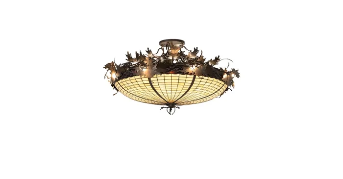 Meyda Tiffany Acorn and Oak Leaf 8 Light 48″ Wide Semi-Flush Bowl Ceiling Fixture